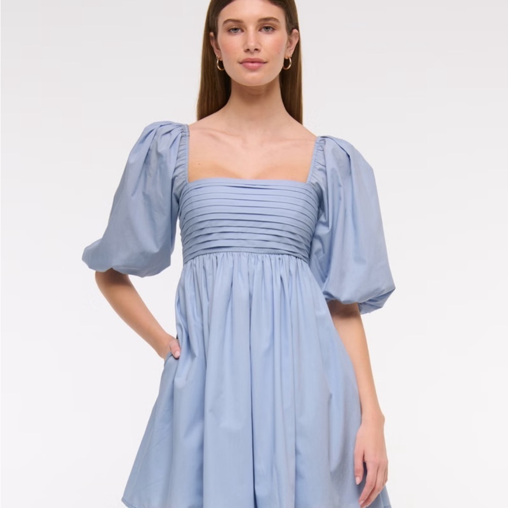 Abercrombie & Fitch Emerson Poplin Puff Sleeve Mini Dress Lilac Blue S Milkmaid